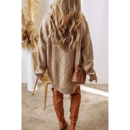 Parchment Cable Knit Drop Shoulder Loose Fit Sweater Dress