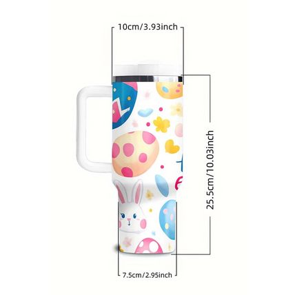 White Happy Easter Bunny Eggs Printed Thermal Tumbler