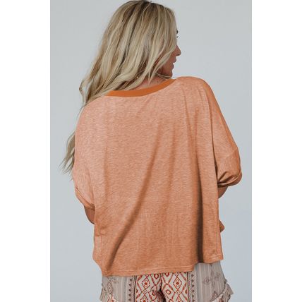Desert Gold Stud Heart Patch Textured Front Dolman Top
