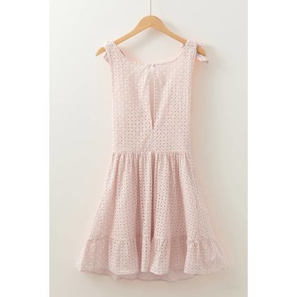 Delicacy Embroidered Eyelets Ruffled Hem Sleeveless Mini Dress