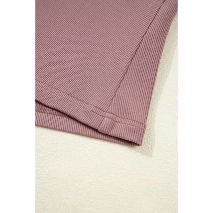 Old Rose Gathered Bust Square Neck Ribbed Fit Long Sleeve Top