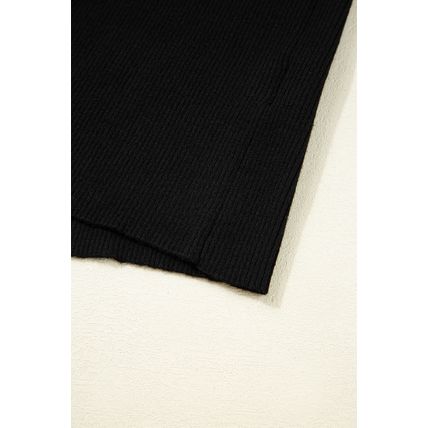 Black Ribbed Knit Cold Shoulder Sweater