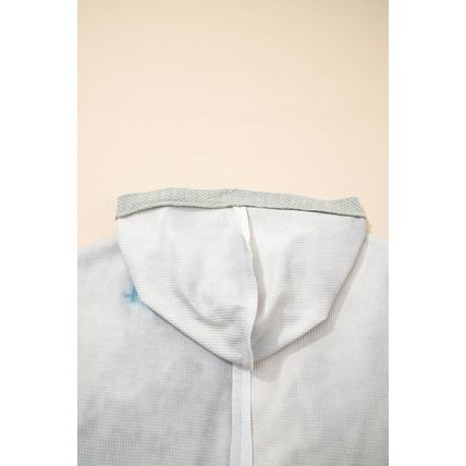 Green Floral Patched Waffle Textured Colorblock V Neck Casual Hooded Top