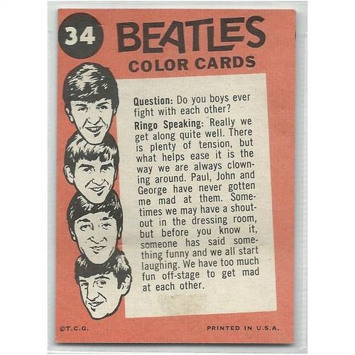 BEATLES ' ORANGE back ' card # 34 ( 1964 )