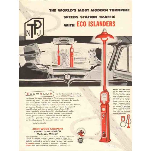 john wood company 1955 nj turnpike eco islanders station vintage ad