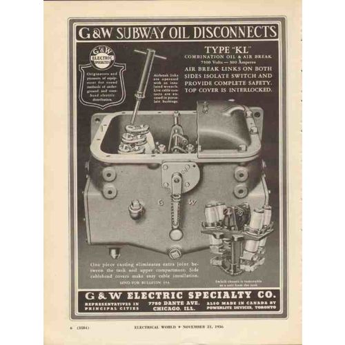 g w electric specialty company 1936 subway disconnects kl vintage ad
