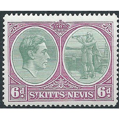 St Kitts-Nevis 1948 SG74d 6d Green & Purple CSP Mounted Mint..