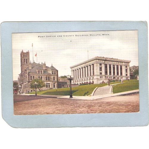 MN Duluth Postcard Post Office & County Building Street Scene Intersection~55