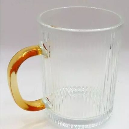 Ridged Glass Mug with Peach Handle 10 CM Cold Drinks Only Gift Summer Beverages