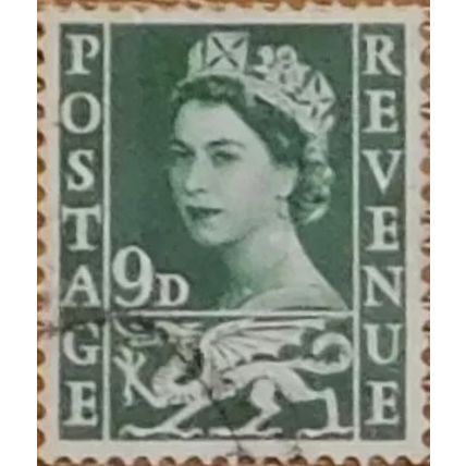 Great Britain Queen Elizabeth II 1967 Wales 9d Bronze Green Used SG W4 Sc4 stamp
