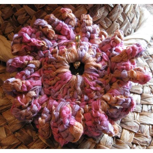Hand Crocheted OOAK Pink / Lavender Flower Brooch / Pin with Glass Center