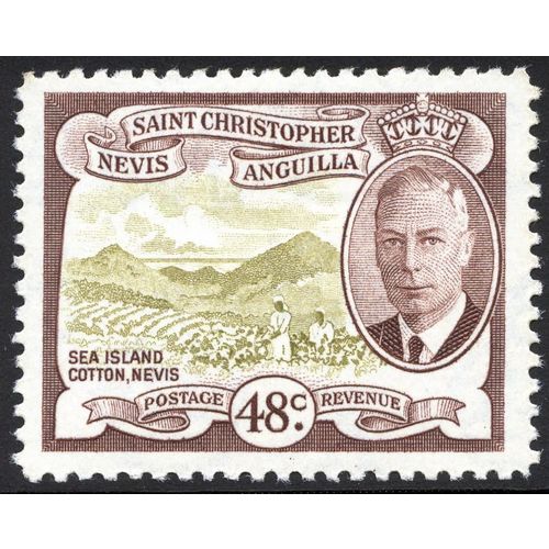St Kitts Nevis KGVI 1952 48c Olive & Chocolate Mounted Mint MM SG 102 Stamp sea