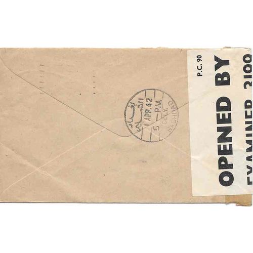 England Air Mail to Iraq 1942 CENSOR Tape, NOT EXAMINED Markings