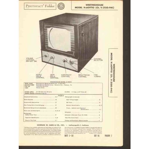 WESTINGHOUSE model H-609T10 television receiver Sams Photofact Manual