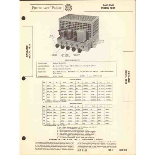 RAULAND model 1825 6 tube audio amplifier Sams Photofact manual