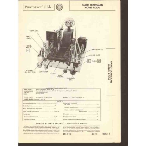 RADIO CRAFTSMEN model RC100 television receiver Sams Photofact manual