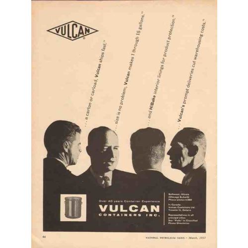 VULCAN CONTAINERS INC 1957 HiBake interior lining protect vintage ad