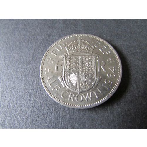 1964 QUEEN ELIZABETH II HALFCROWN FREE POST. AF
