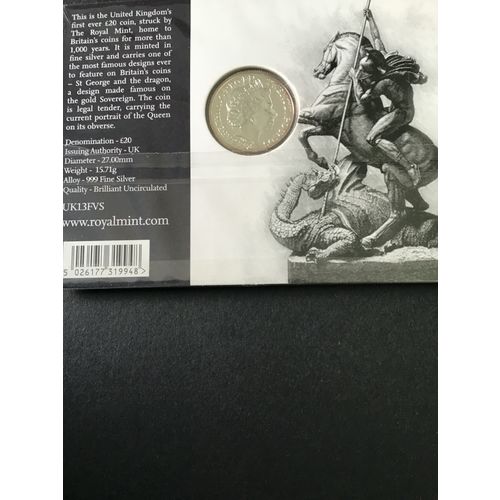 ELIZABETH II ROYAL MINT THREE TWENTY POUNDS FINE SILVER COINS 2013/2014/2015.