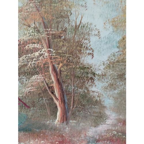 Oil PaInTINg FRaMeD Oil oN Canvas Lady beside Lake. Framed 03