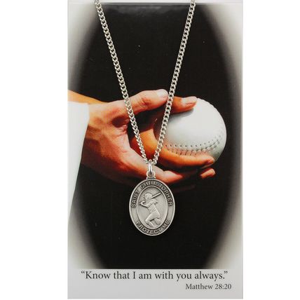 St. Christopher Softball Medal necklace with a Laminated Prayer Card