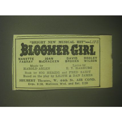 1945 Bloomer Girl Play Advertisement - Bright new Musical Hit