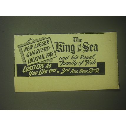 1945 The King of the Sea Restaurant Advertisement - His royal Family of Fish