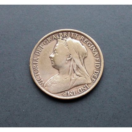1897 Queen Victoria Great Britain Bronze One Penny Veiled Head