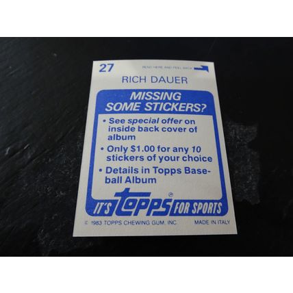 1983 Topps Stickers # 027 Rich Dauer Excellent (5) Baltimore Orioles