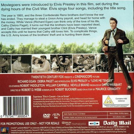 Love Me Tender DVD Promo The Daily Mail Elvis Presley Debra Paget Richard Egan