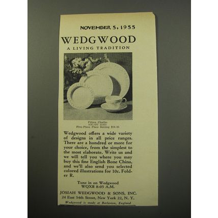 1955 Wedgwood Prince Charles China Ad - Wedgwood a living tradition