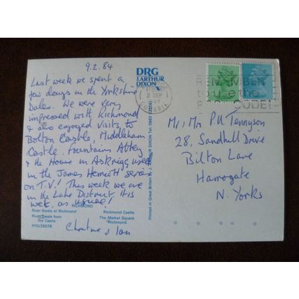 GB Yorkshire Richmond 1984 used colour Dixon postcard River Swale Castle cars