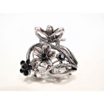 Silver metal blue/black flower crystal hair claw clip bridal clip