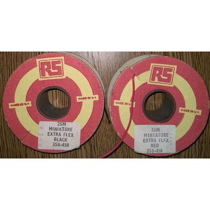 Extra flexible cable for test equipment probes red and black 2 reels RS 358-450