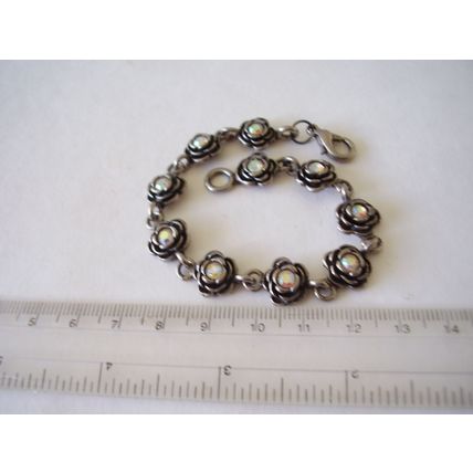 Vintage signed PD Bracelet Rose Flower Chain Link Aurora Borealis Crystal Stones