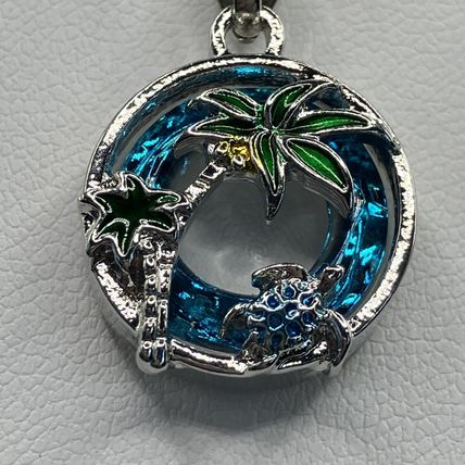 Sea Life Necklace Earring Set Sea Turtle Coconut Tree Blue Round #820