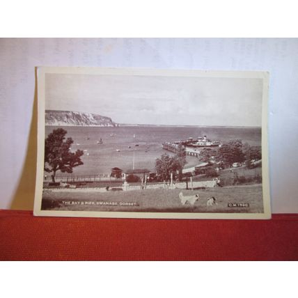 THE BAY AND PIER, SWANAGE, DORSET. used vintage postcard by Sunray.. 1956 pm =