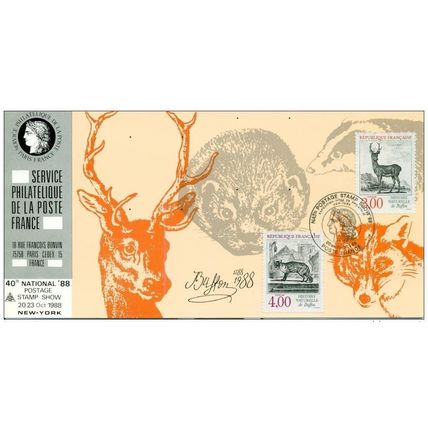 051 Carte officielle Exhibition New York 1988 France FDC Animaux Renard Cerf