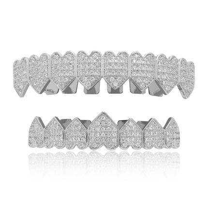 Gold Silver Color Teeth Grillz Hip Hop Grills Big 8 Top 8 Bottom Set ICED 5A+ CZ