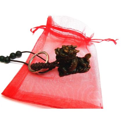 LUCKY DRAGON KEY RING CHARM - CHINESE NEW YEAR - YEAR OF THE DRAGON WOOD EFFECT