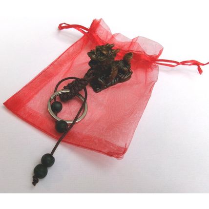 LUCKY DRAGON KEY RING CHARM - CHINESE NEW YEAR - YEAR OF THE DRAGON WOOD EFFECT