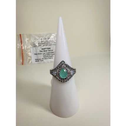 NIB Bomb Party Sz6 Ring RBP7590 Wow Factor LC Green Tourmaline/Quartz Rhodium Pl