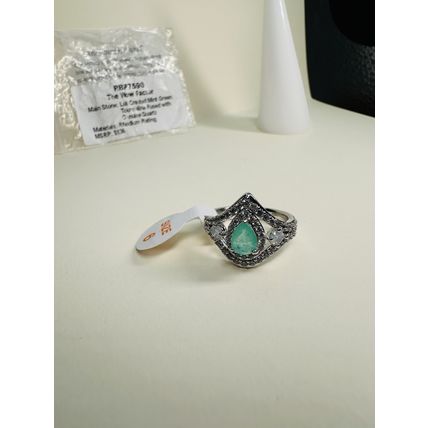 NIB Bomb Party Sz6 Ring RBP7590 Wow Factor LC Green Tourmaline/Quartz Rhodium Pl