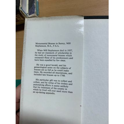 1970 "A LIST OF MONUMENTAL BRASSES IN SURREY" THICK VINTAGE HARDBACK BOOK (P6)