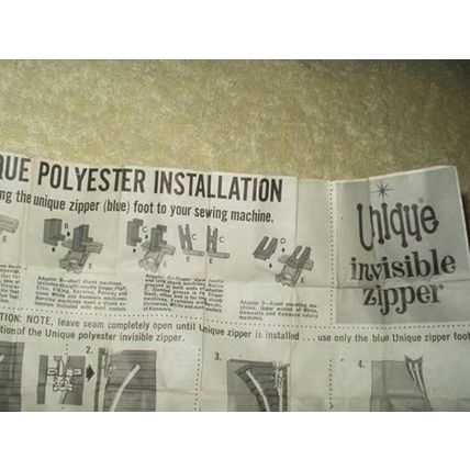 Unique Invisible Nylon & Metal Zipper sewing machine feet set of 5 each