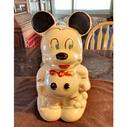Vintage Cookie Jar Walt Disney Mickey & Minnie Mouse Turnabout 13" Tall 1940/50s
