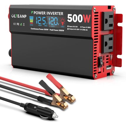 500 Watt Power Inverter 12V DC to 110V/120V AC Inverter with LCD Screen Display,