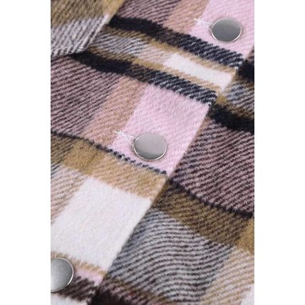 Pink Geometric Plaid Print Pocketed Shirt