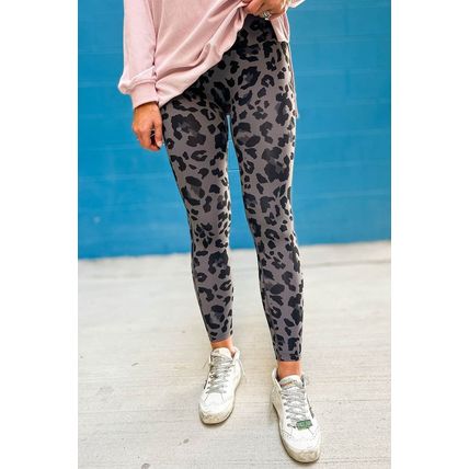 Gray Classic Leopard Print Active Leggings