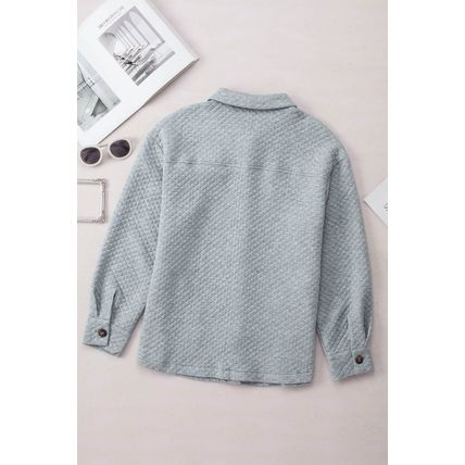 Gray Lattice Texture Retro Flap Pocket Button Shacket